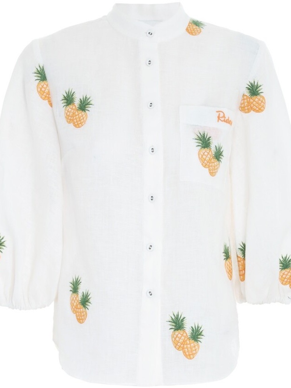 Zimmermann Riders Stand Embroidered Pineapple Linen White Yellow Blouse Top